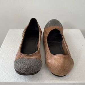 Brunello Cucinelli Leather Ballerina Flats with Silver Meche 36